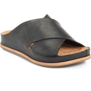 Kork-Ease Tutsi Slide Sandal Black Leather Cross Strap